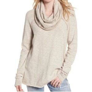 Free People Beach Size XS/S Oversized Cocoon Cowl Neck Top Boho Beige Tan